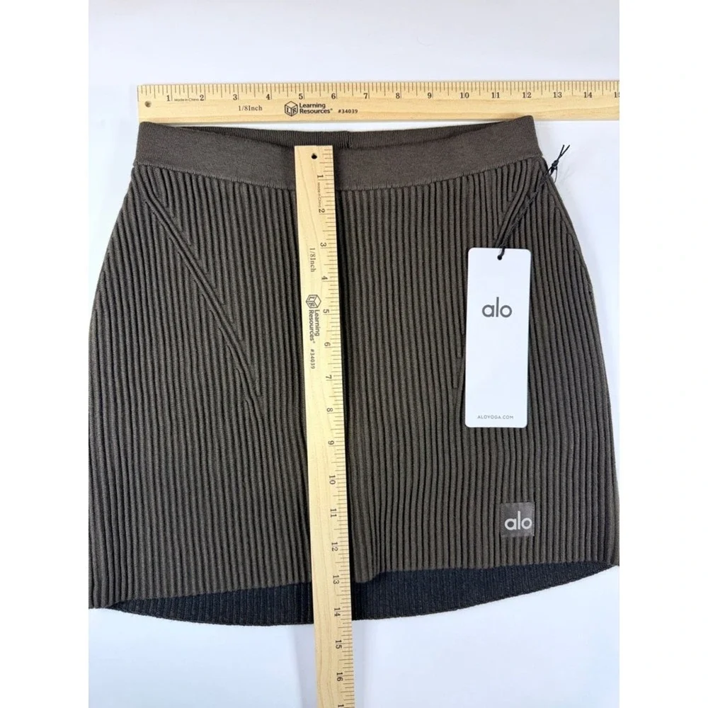 Alo Yoga Denim Knit High-Waist Skirt Women Small Espresso Ribbed Athletic